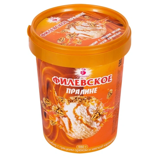 Мороженое пломбир с ароматом карамели с грецким орехом и мягкой карамелью Филевское, 12%, 550г