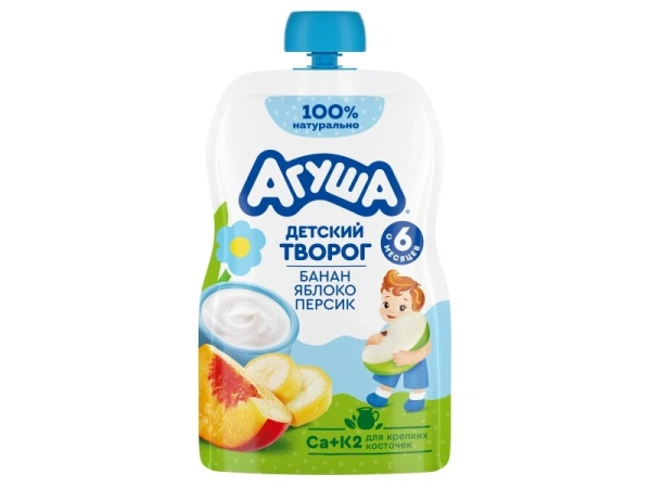 Творог Агуша фруктовый банан-яблоко-персик, с 6 месяцев, 4%, 80г