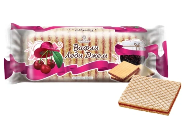 Вафли Леди Джей с фруктовой начинкой со вкусом вишни Саратовская КФ, 250г