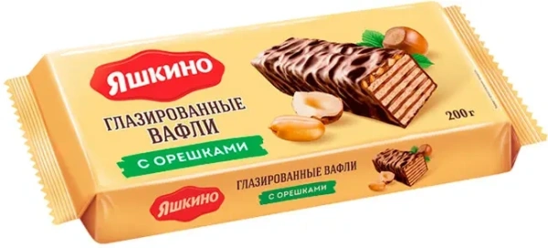 Вафли глазированные с орешками Яшкино, 200г